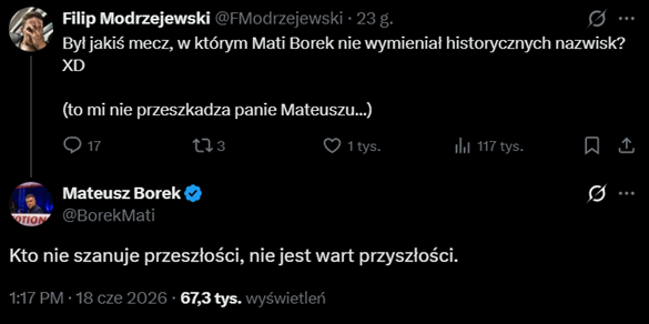 POETYCKA ODPOWIEDŹ Mateusza Borka na zarzuty kibica xD